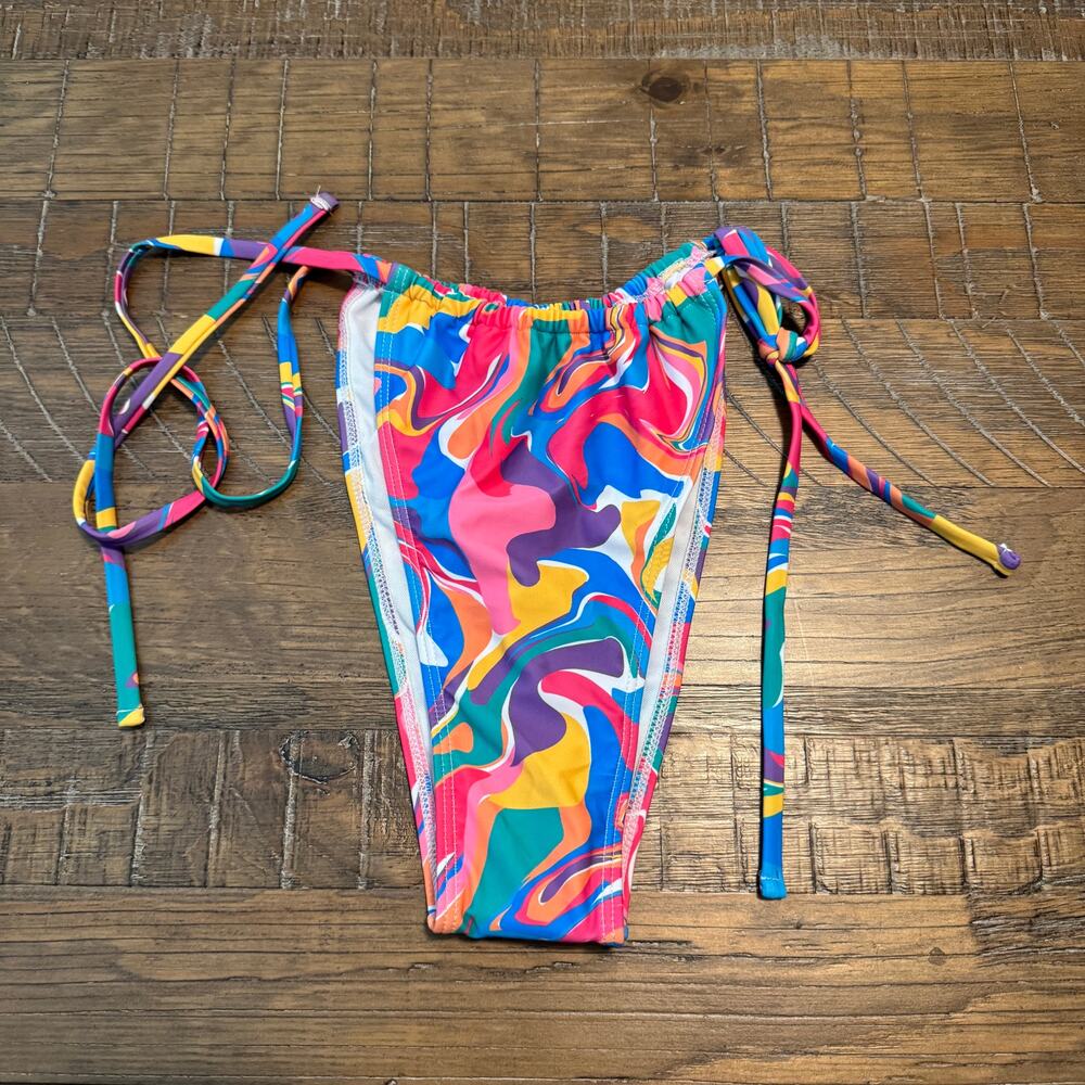 SHEIN Colorful Abstract Bikini Bottom 0 XL Vibrant Beach Wear Plus #abstract